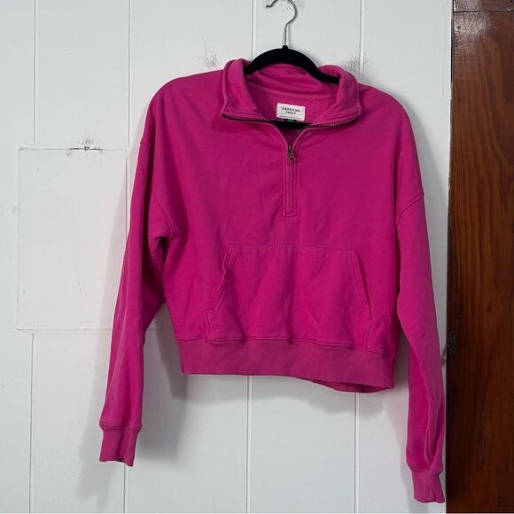 American Eagle Outfitters Pink Quarter-Zip Fleece Lined Sweatshirt Medium - Picture 1 of 4